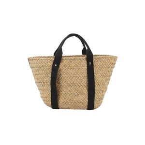 Kayu Womens Straw Open Front Basket Tote Shoulder Handbag Beige Black